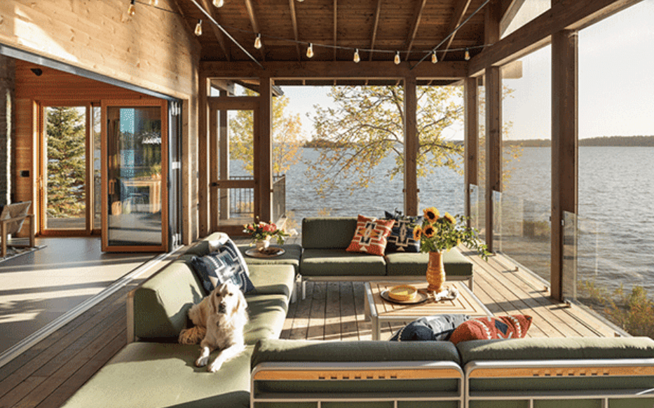 Indoor/outdoor living. Folding doors allow seamless movement between dining room and outdoor sitting area.